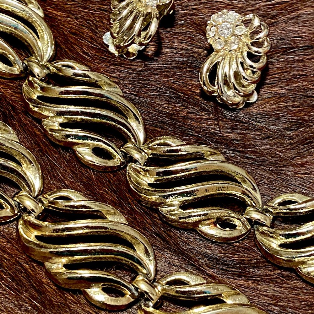 2 Vintage Cathe Bracelets and Coordinating Coro Clip on Earrings